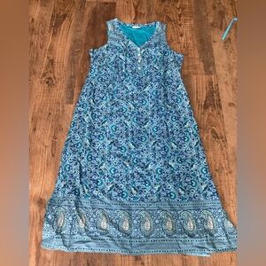 Pure Jill Cotton Blue Paisley Floral Bohemian Maxi Dress
